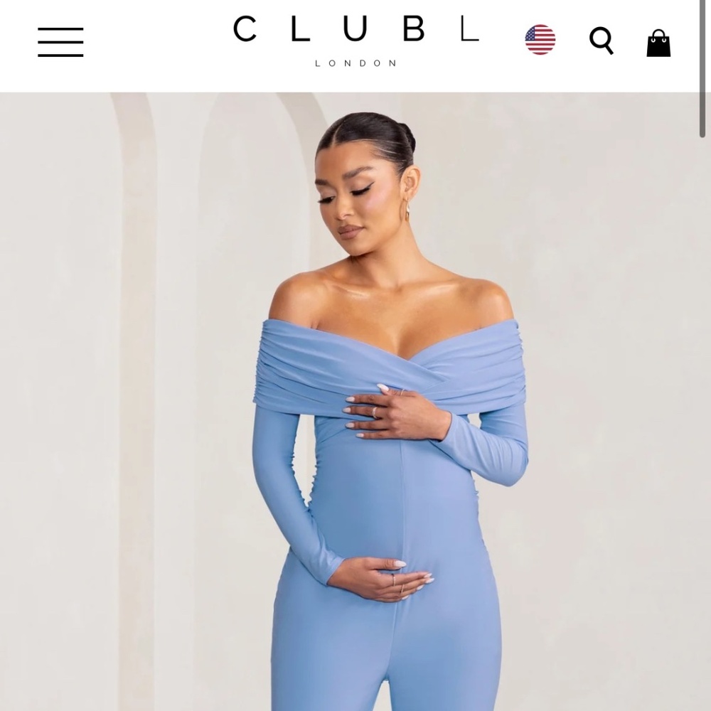 Club L Nuala Powder Blue Bardot Maternity Jumpsuit Size 8 US
